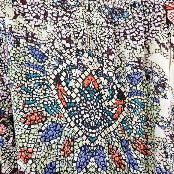 Japna Womens Sz M Vibrant Colorful Print Boho Top Tunic Tassel Hippie Blouse - Picture 8 of 8